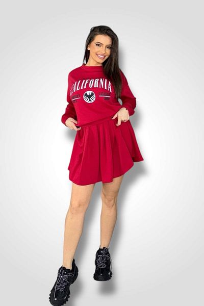 BOMBFIT Women's set, California Vibe Red (Skirt and Blouse)
