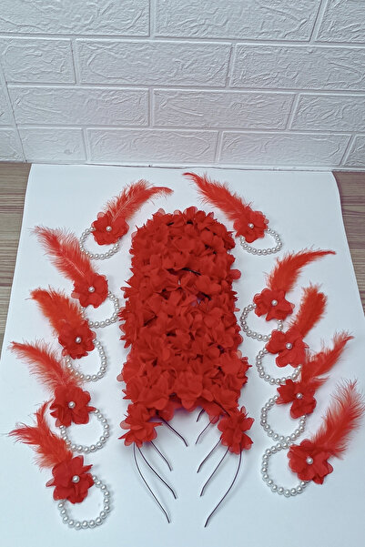 AZREN STORE Kırmızı Nedime Bilekliği Ve Nedime Tacı(METAL), Bride To Be, Beka...