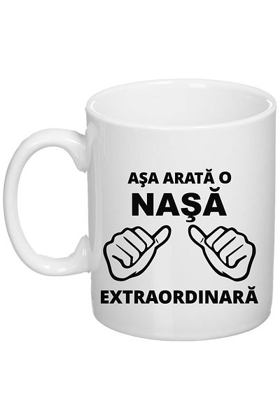 OEM Cana albă personalizată „Așa arată o nașă extraordinară”, INOVATIX®. 330 ml