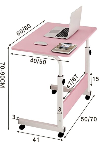 BUNCA 🖥️ Adjustable laptop table with wheels 90 * 40 cm, mobile computer desk for home and office, pink color