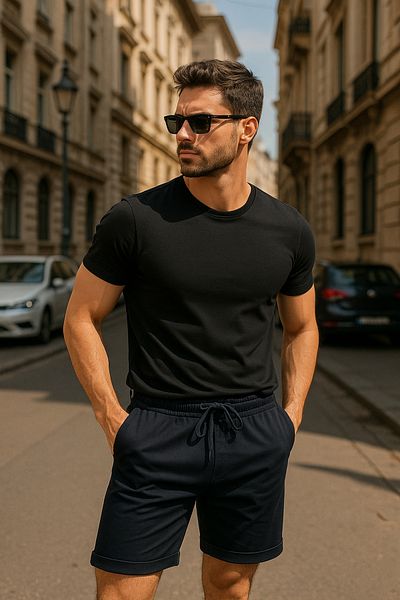 Rich Pantaloni scurți pentru bărbați cu talie elastică și detaliu cu șireturi