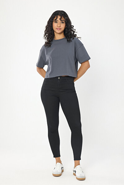 Windy Island Femei guler rotund basic Crop tricou