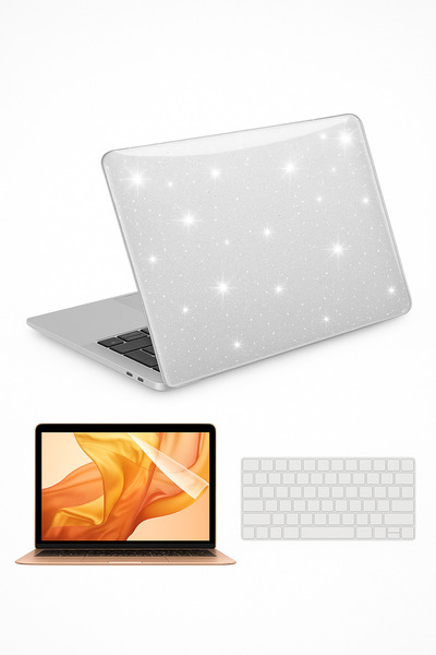 Fibaks Apple Macbook 13 Pro M1 M2 Çip A2338 Simli Şeffaf Koruma Kapak Ekran Koruyucu Kalveye Koruyucu