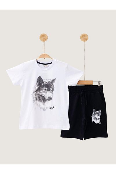 Biberon Çocuk Giyim Ceo Junior Wolf Print Shorts T-Shirt Full Mold