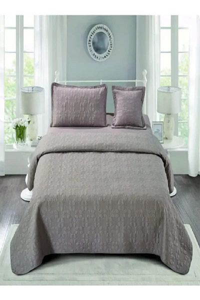 RISHAHOME 4-Piece Solid Embroidery Comforter Set Single – Pale Slate, with Fitted Sheet & Pillows