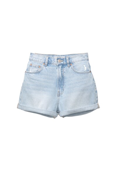 Pull & Bear Mom fit paçası kıvrık denim şort