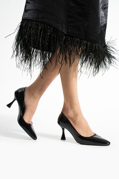 Güllü Shoes Black Patent Leather Vegan Leather 7cm Thin Heels Memory Pads Pointed Toe Daily Office Evening Dress Stiletto