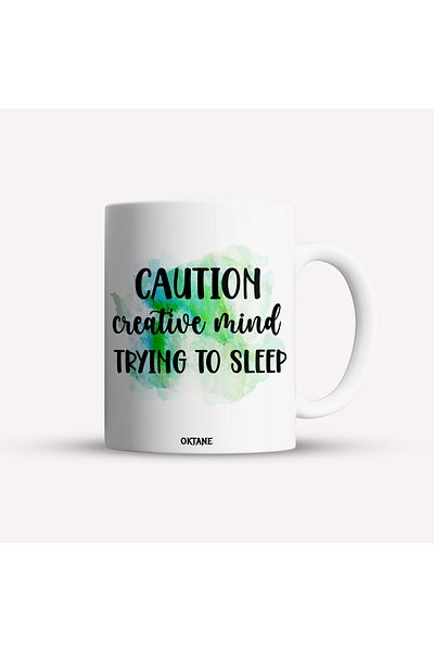 OEM Personalized white mug Caution, creative mind trying to sleep, INOVATIX®. 330 ml