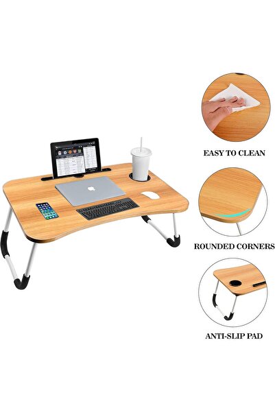 BUNCA Desk, Laptop Desk Bed Foldable Lazy Small Table Wood Color