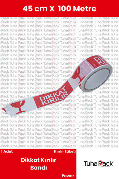 tuhapack plastic packaging Dikkat Kırılır Yazılı Koli Bandı 45mm X 100m (1 Ad...
