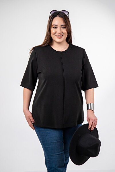 Roxxlen Γυναικεία μπλούζα μεγάλου μεγέθους ΜΑΥΡΗ