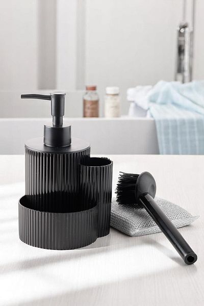 okacih Liquid Soap Dispenser with Reservoir Kitchen Bathroom Detergent Dispenser Brush Sponge Included 350 ml