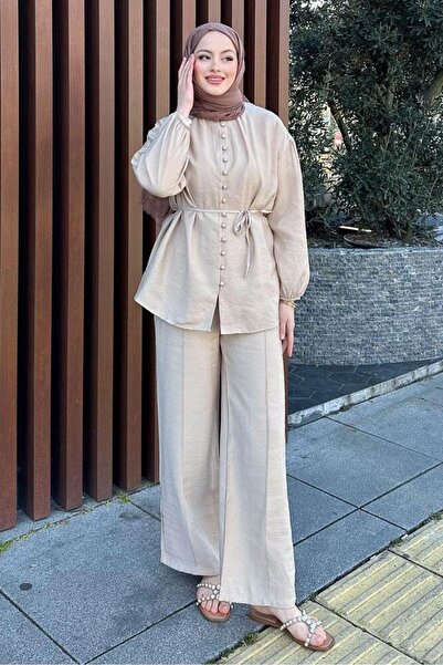 Miraydın Butik Women's Birit Buttoned Trousers Suit M15807 - Beige
