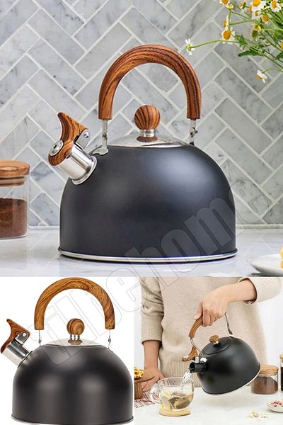 Tilbe Home 3 Liter Whistling Tea Pot Wooden Nordic Water Heater Whistling Tea Pot Kettle Infuser Tea Pot