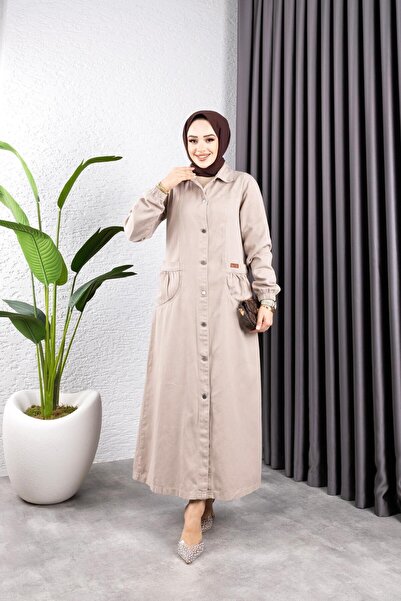 HARMAN BUTİK Γυναικεία κουκούλα Gabardine - με κουμπιά και τσέπη για τσάντα