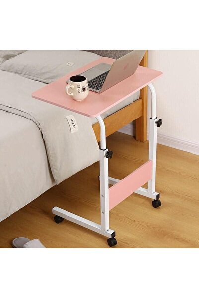 BUNCA 🖥️ Adjustable laptop table with wheels 90 * 40 cm, mobile computer desk for home and office, pink color