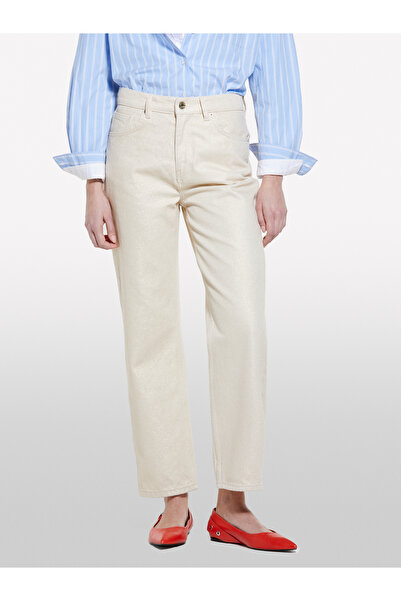 Sisley Women's Bone 100% Cotton 5-Pocket Mid-Rise Straight Leg Denim Trousers