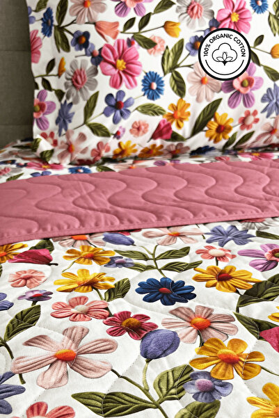 NANOSOFT %100 Pamuk Kapitone Dijital Baskılı Yatak Örtüsü – Botanic Bloom Çift Kişilik 200x230 cm