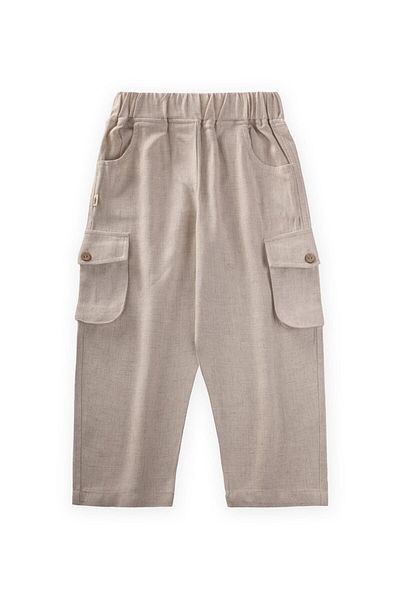 Cigit Double Bellows Pocket Linen Trousers 2-7 Years Natural