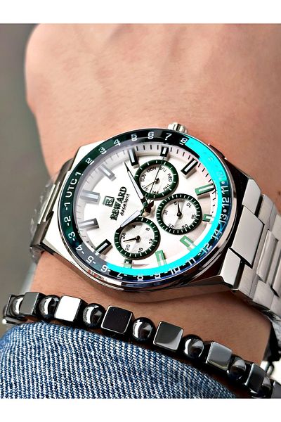 Reward Silver Color Mirrored Glass Function Men's Wrist Watch + Bracelet