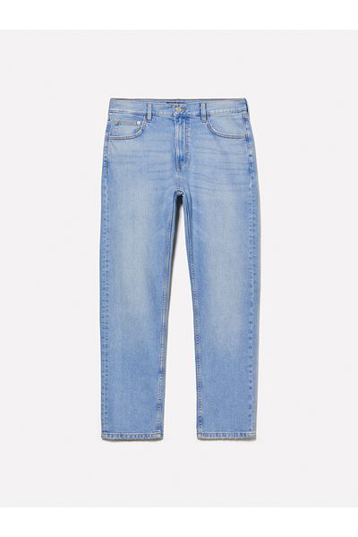 Sisley Men's Ice Blue Cotton Blend Regular Fit Denim Trousers