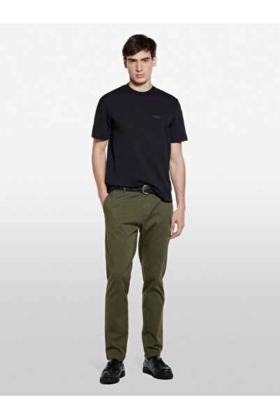 Sisley Ανδρικό μπλουζάκι με λαιμόκοψη με λογότυπο από βαμβακερό μείγμα σε σκούρο μπλε ναυτικό χρώμα