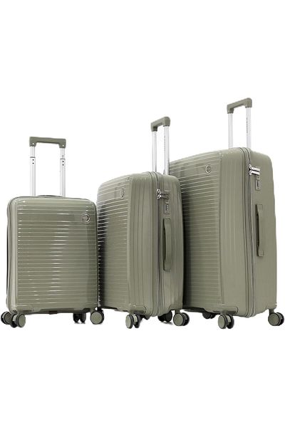 Giordano Polypropylene Luggage Set, 3tr.Olive, with Double Spinner Wheels and TSA Lock