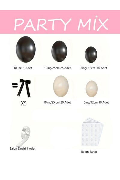 party mix Birthday Balloon Set 65 - Black & Cream Bow Balloon - Bachelorette Balloon Set