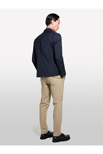 Sisley Erkek Vizon Streç Pamuklu Logo Detaylı Slim Fit Chino Pantolon