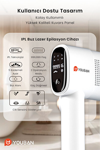 Youban IPL Buz Lazer Epilasyon Tüy Alma 999.999 Atım Otomatik Yüz,Vücut,Hassas Bölge Ağrısız Kullan