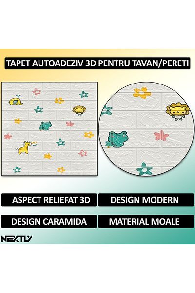 NEXTLY Set 100 X Tapet Autoadeziv 3d , Pentru Perete Sau Tavan, Waterproof, Ajustabil, Suprafata