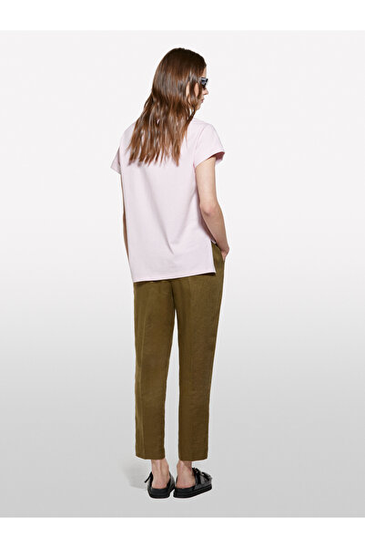 Sisley Women's Light Pink 100% Cotton Wide Crew Neck Slim Fit Plain T-Shirt