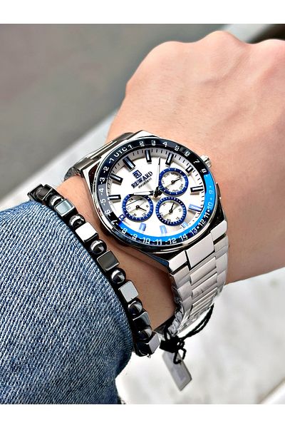Reward Silver Color Mirrored Glass Function Men's Wrist Watch + Bracelet