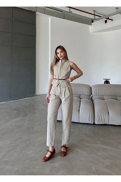 Femistik Women's Zippered Belted Vest Pants Set