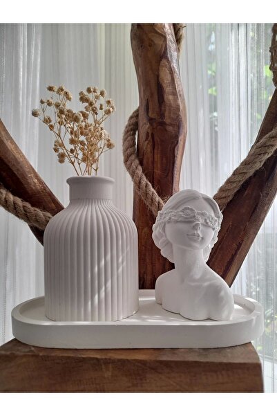 DNZ DEKOR Kadın Figürlü 3'lü Vazo Seti & Dekoratif Obje & Tabak & Vazo & Bibl...
