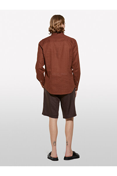 Sisley Ανδρικό σορτς βερμούδας σε σκούρο καφέ 100% λινό, λεπτή εφαρμογή