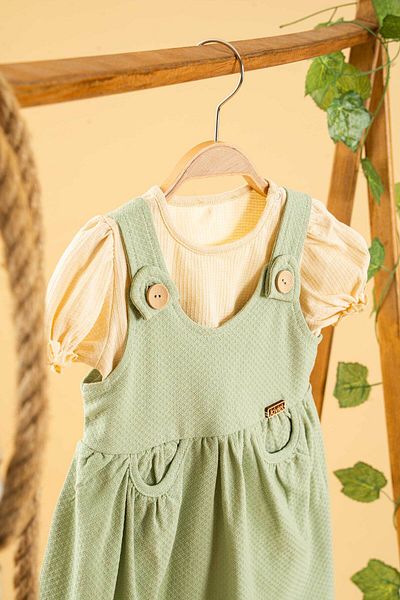 bombe Baby Kids Green-Tan Cotton 2-Piece Set First Ben Trend Fashion Bottom Top Set