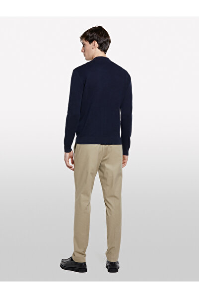 Sisley Men's Dark Navy Blue Cotton Blend Zippered Bomber Cardigan