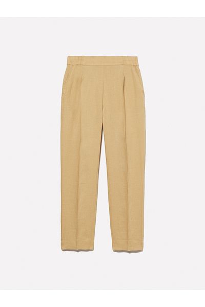 Sisley Women's Paper Bag 100% Linen Elastic Waist Pleated Front Trousers