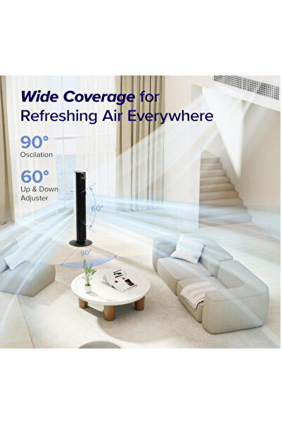 Levoit Akıllı 25dB Sessiz Kule Fan 42 İnç, 7,9m/s Yatak Odası için Güçlü Elektrikli Soğutma Fanı