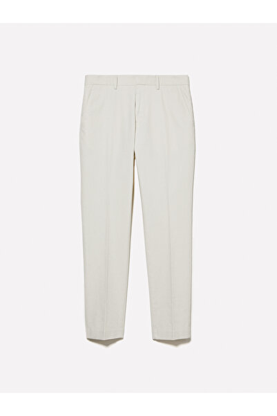 Sisley Erkek Açık Bej Streç Pamuklu Logo Detaylı Slim Fit Chino Pantolon
