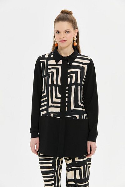 Esswaap Geometric Patterned Trousers Suit Black