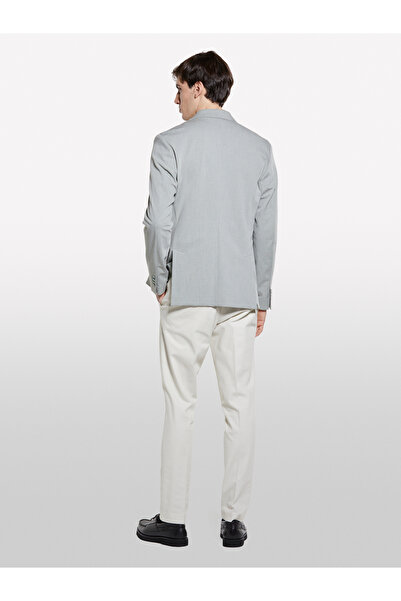 Sisley Erkek Açık Bej Streç Pamuklu Logo Detaylı Slim Fit Chino Pantolon