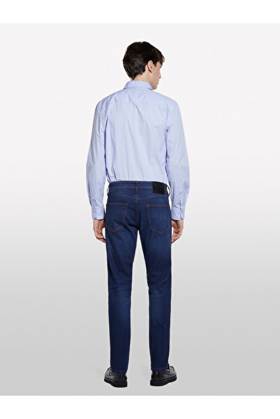 Sisley Ανδρικό παντελόνι τζιν με σκούρο τζιν, ελαστικό βαμβακερό παντελόνι με λεπτή εφαρμογή στη μέση