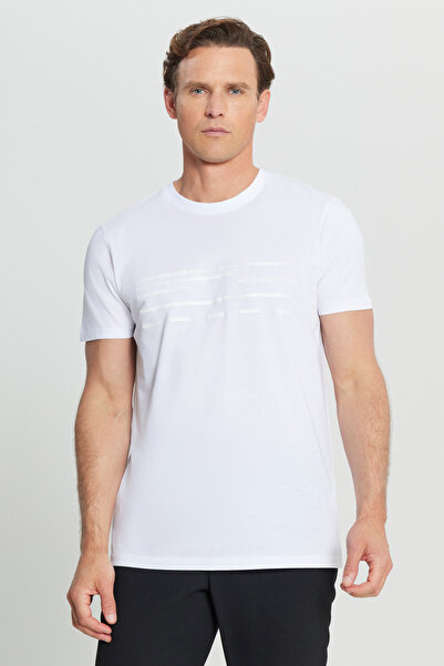 ALTINYILDIZ CLASSICS Ανδρικό λευκό βαμβακερό μπλουζάκι με λεπτή εφαρμογή με λεπτή εφαρμογή με λαιμόκοψη με στάμπα