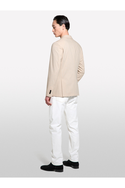 Sisley Erkek Krem Yün Karışımlı Slim Comfort Fit Blazer Ceket