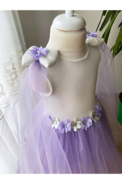 BerrinceTasarım Tül Kol Detaylı Çiçekli Kız Çocuk Abiye Elbise