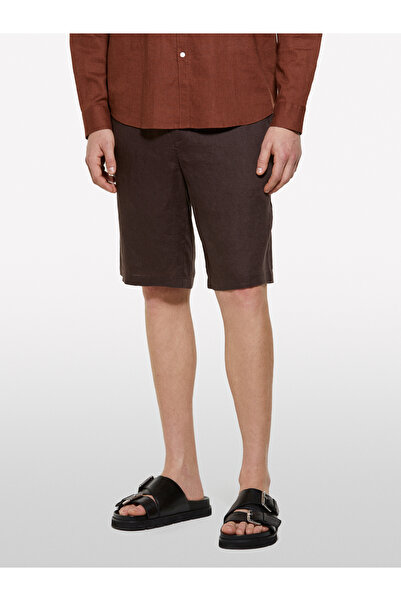 Sisley Ανδρικό σορτς βερμούδας σε σκούρο καφέ 100% λινό, λεπτή εφαρμογή