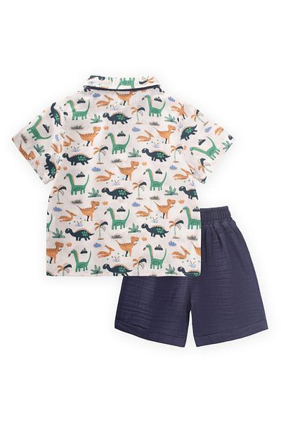 Cigit Patterned Shirt Set 1-6 Years Ecru