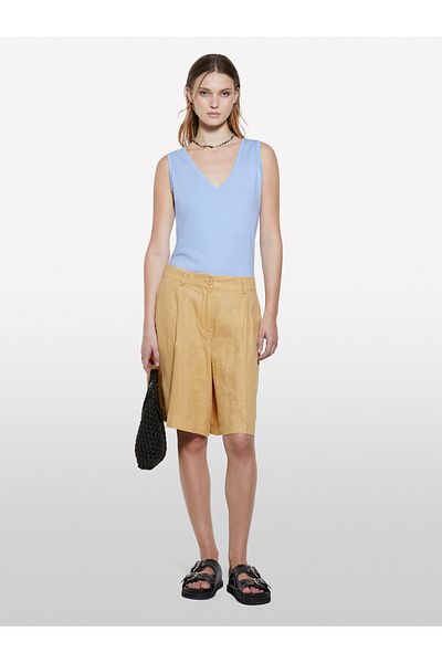 Sisley Women's Light Blue 100% Cotton Thick Strap V-Neck Tank Top